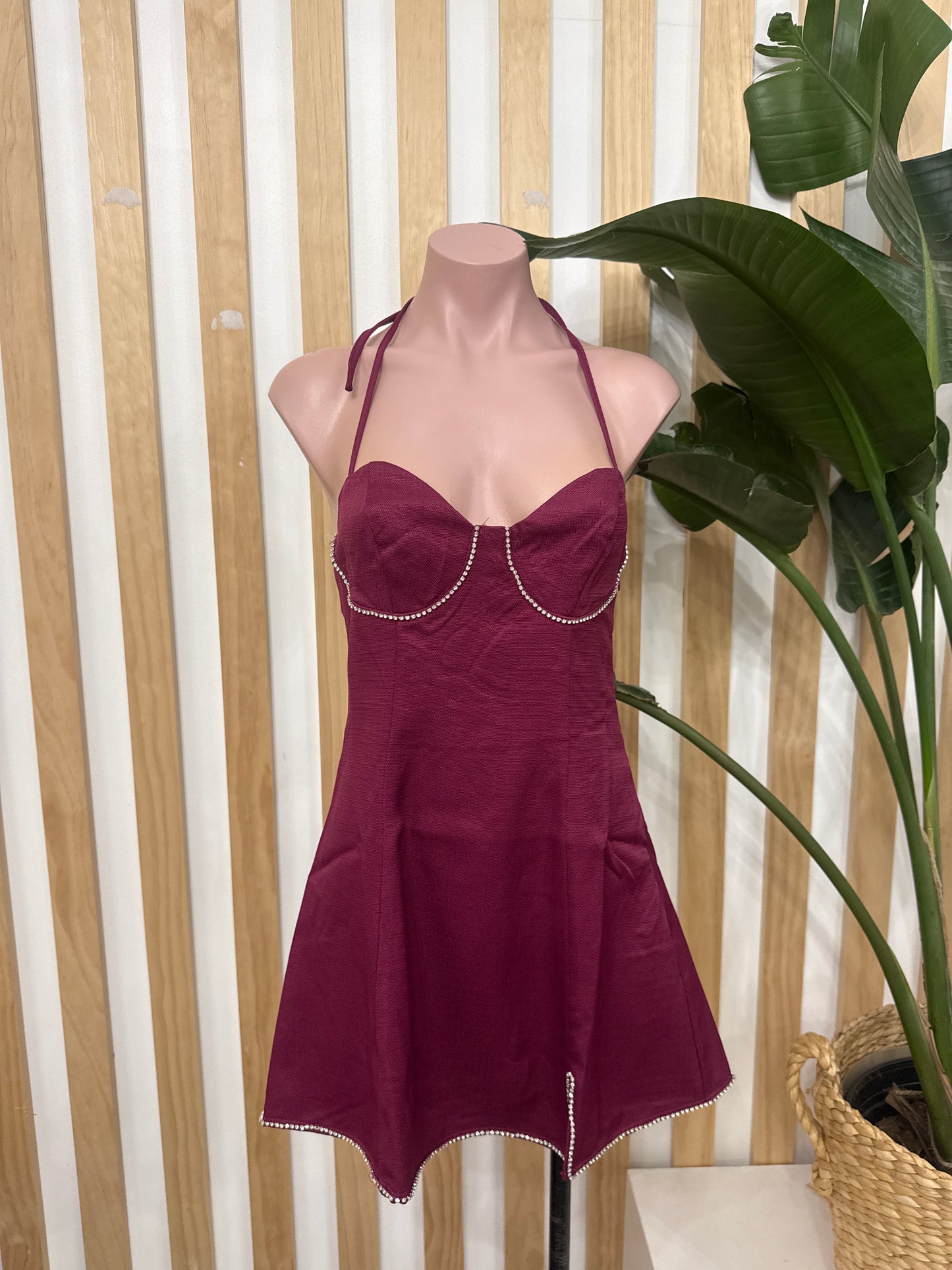 Rhinestone Trim Halter Mini