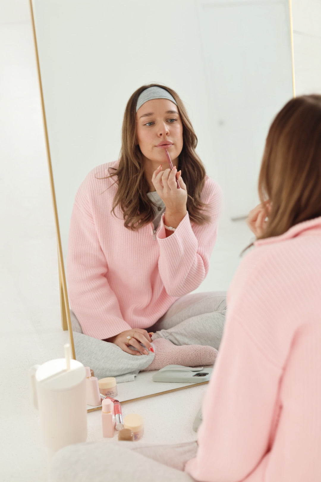 Cozy Morning Zip-Up Sweater - Pink