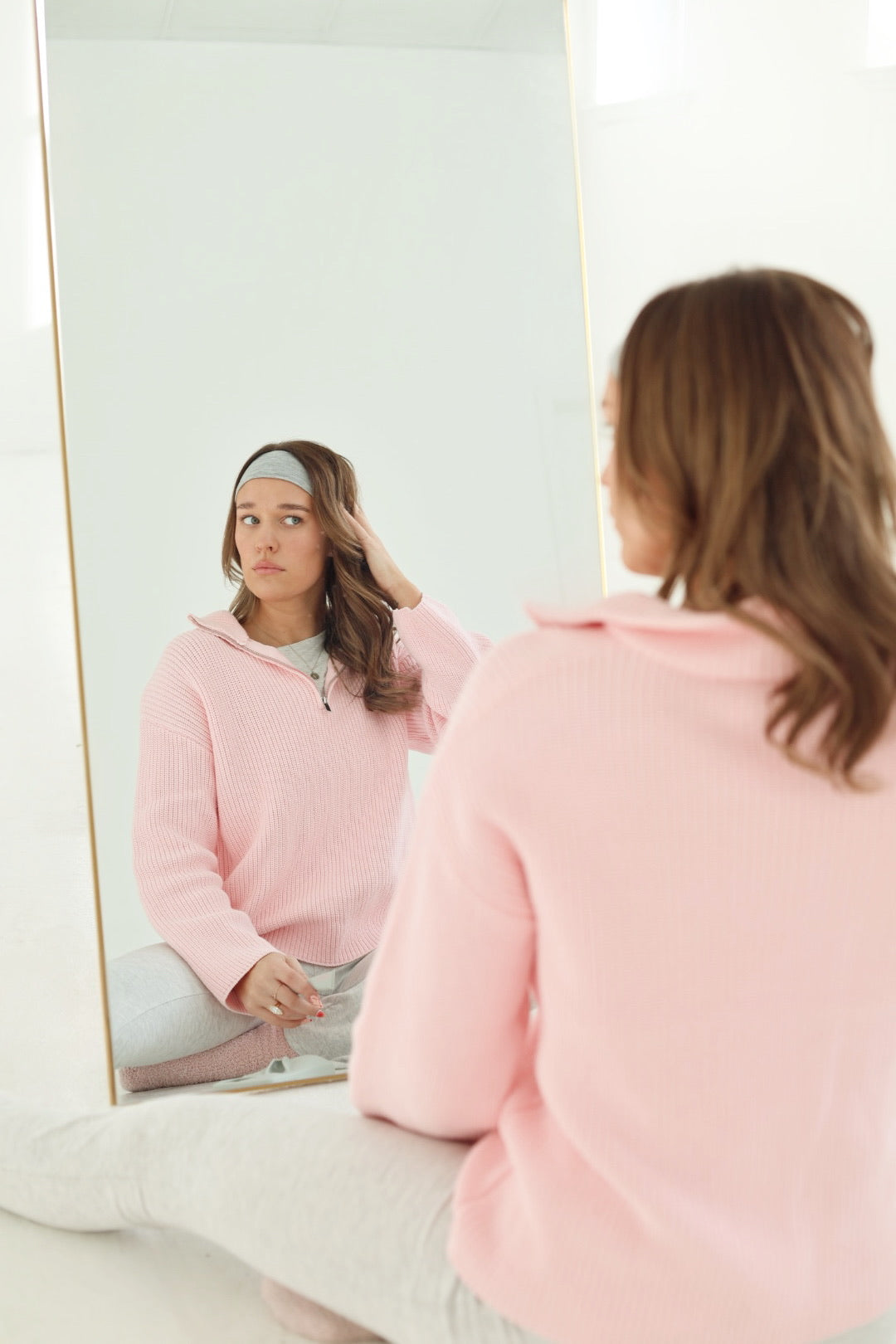Cozy Morning Zip-Up Sweater - Pink