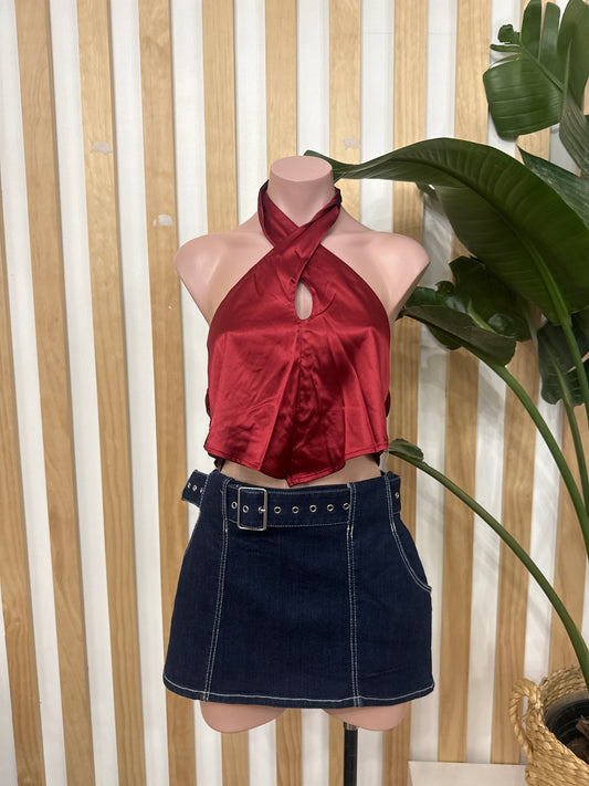 Cherry Satin Wrap Top