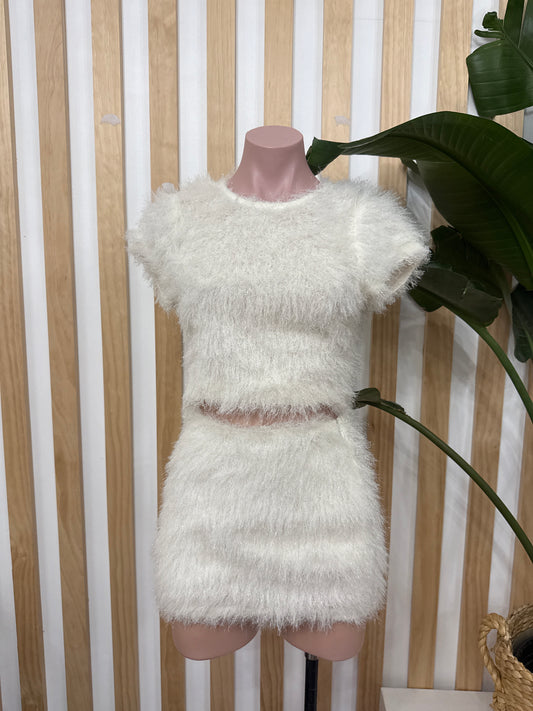 Ivory Fuzzy Skirt