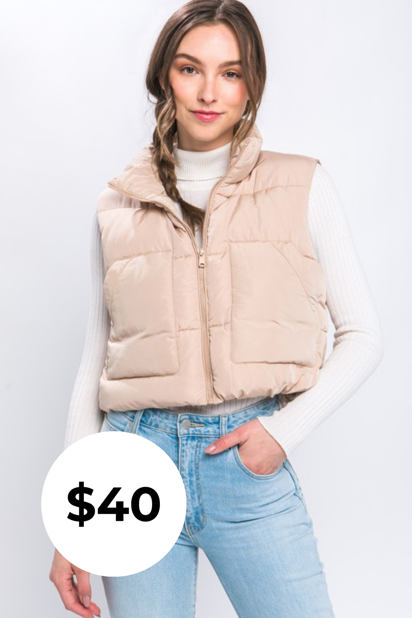 Taupe Cropped Puffer Vest