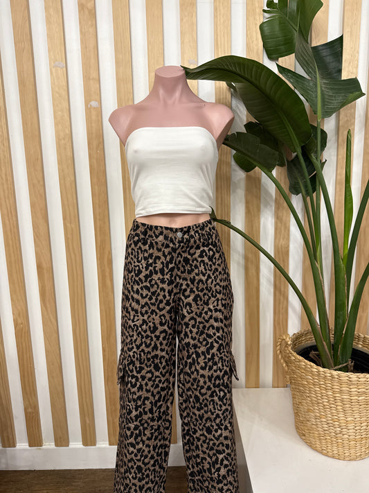 Own It Leopard Print Wide Leg Cargo Pants