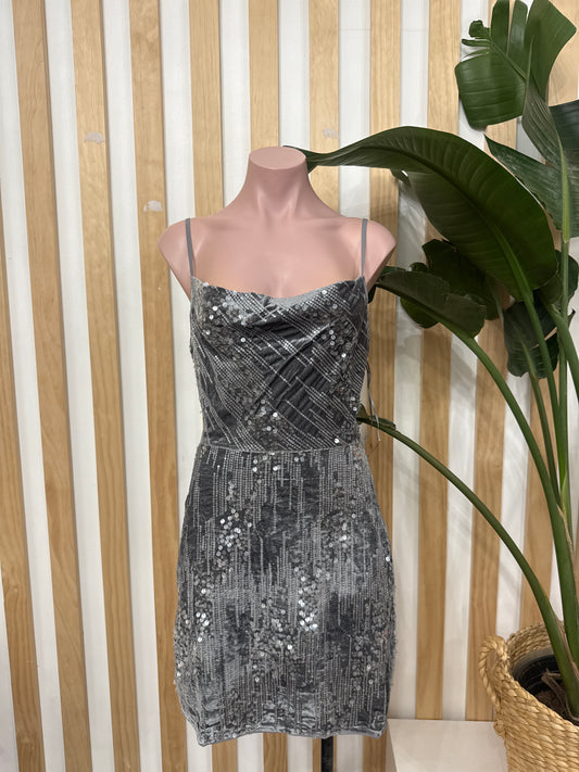 Gunmetal Sequin Slip Mini