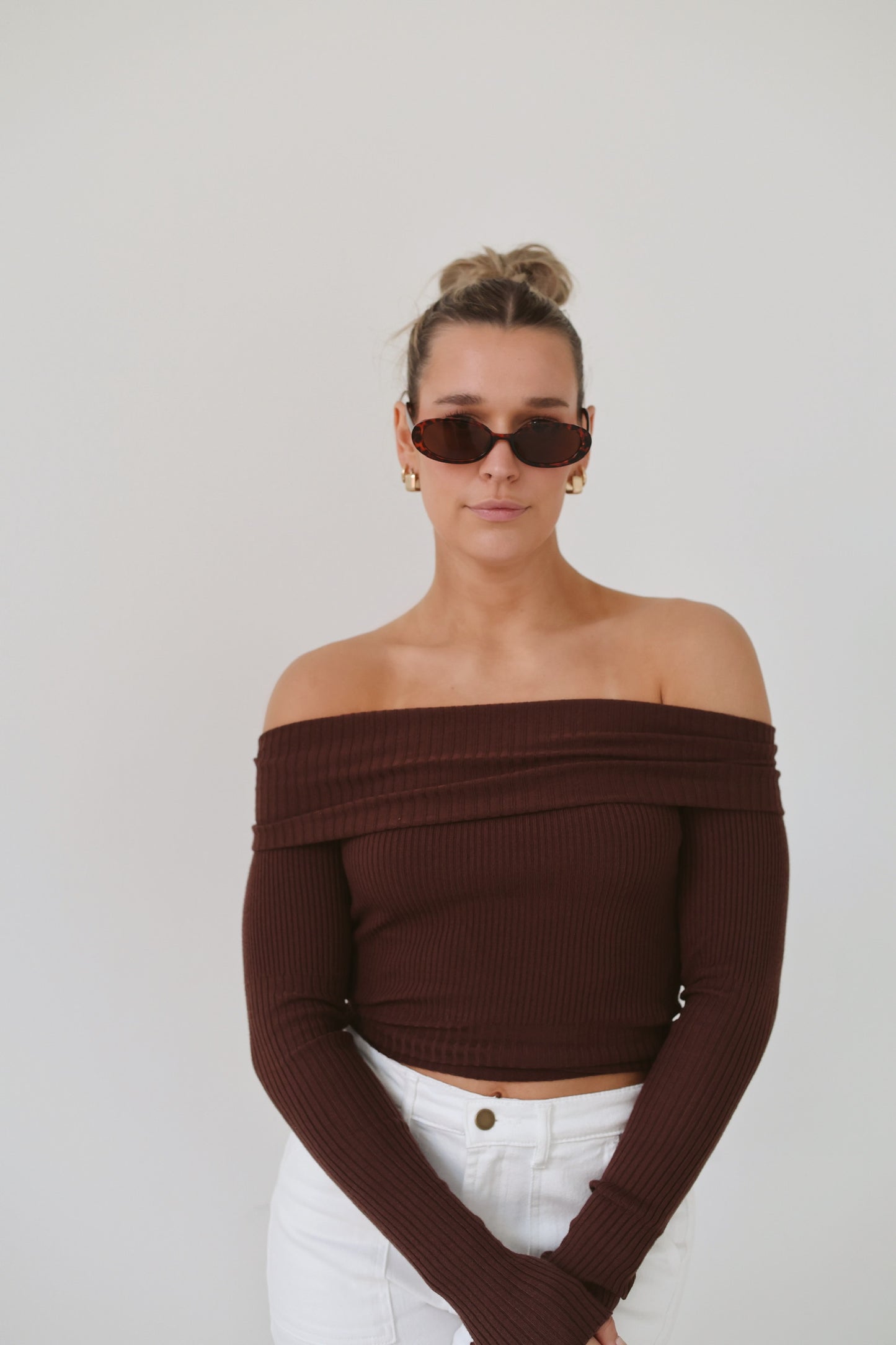 Winter Glow Off-Shoulder Top - Brown