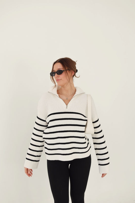 Maureen Striped Zip Sweater