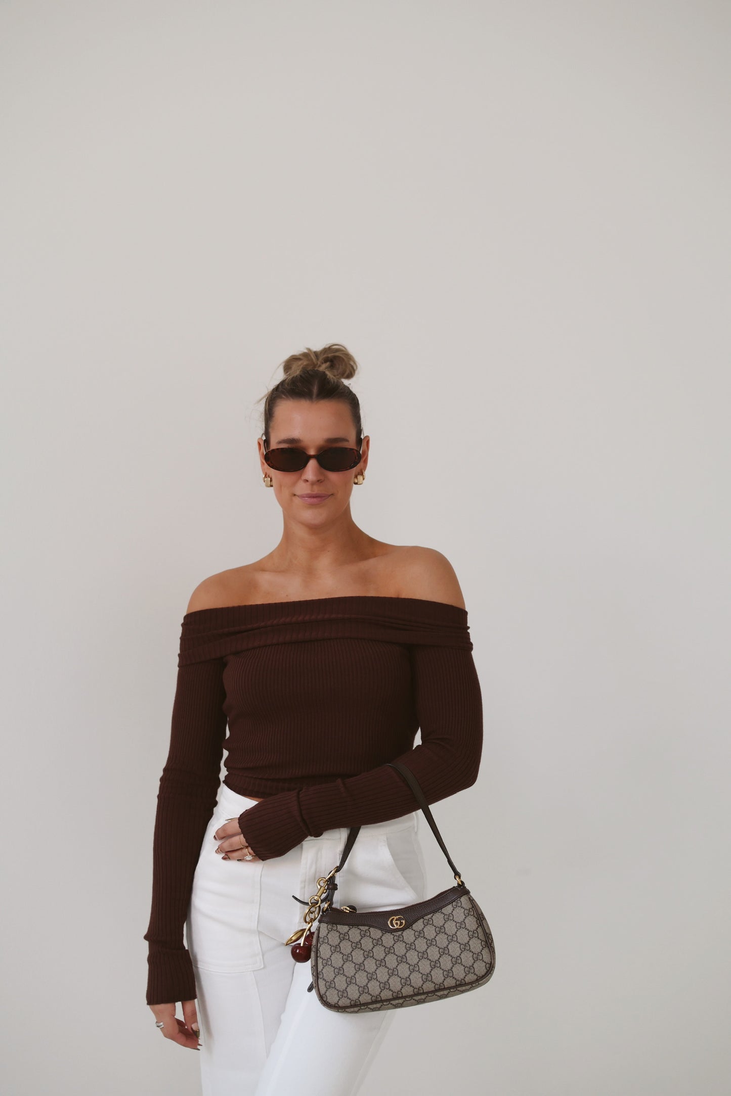 Winter Glow Off-Shoulder Top - Brown